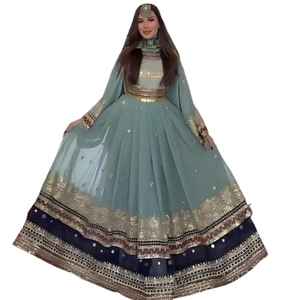 Vestidos de Novia Afganos Kuchi Modernos Hechos a Mano al por Mayor, con Apliques de Encaje, Bordados y Volantes, Tela de Algodón de la Mejor Calidad, Largo hasta la Rodilla - Product Image 1