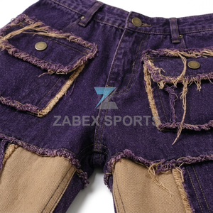 Pantalones Vaqueros de Mezclilla con Parches de Diseño para Hombre, Estilo OEM ODM, Tela Gruesa, Corte Holgado, Estilo Urbano, Jeans Cargo Hechos a Medida - Product Image 6