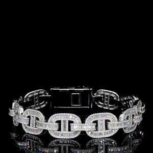 New Hip Hop Style 18K Gold With Moissanite Round & Baguette Diamond Studded Wedding Wear And Party Wear Bracelet For <b>Men</b> - Product Image 1