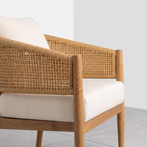 Teak Wood <b>Rattan</b> Armchair Handwoven Backrest Cushioned Lounge Seating for Hotel Resort Villa Restaurant Hospitality Furniture - Product Image 6