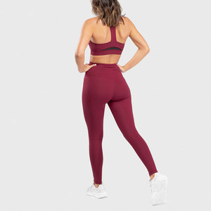 Hot Sale Women 2 Piece Yoga Set High Waist Full Length Leggings Racerback Sports Bra Solid Maroon Activewear Workout <b>Clothing</b> - Product Image 3