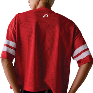 Mens Red American Football Jersey V Neck Short Sleeve Mesh Tackle <b>Twill</b> Number 35 Breathable Regular Fit Adult Sports Team Appar - Product Image 3