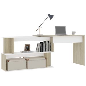 White and Sonoma <b>Oak</b> Engineered Wood Computer <b>Desk</b> 78.7"x19.7"x29.9" <b>Corner</b> <b>Desk</b> - Product Image 3