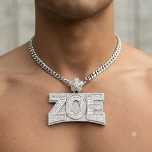 Pendentif personnalisé en argent 925 plaqué rhodium avec initiale de nom, serti de moissanite taille baguette, style hip-hop, pour soirée - Product Image 2