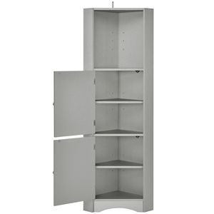 Mobiletto angolare alto da bagno autoportante con ripiani e ante regolabili, unità di stoccaggio in MDF - Product Image 4