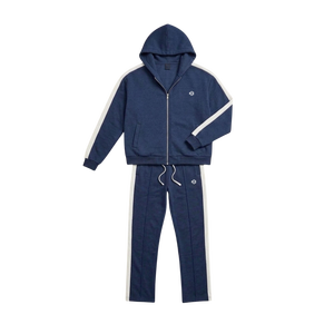 Wholesale Boxy Fit Blue Sports Jogging Blank <b>Hoodies</b> Sets Full Zip Side Panel 100% Cotton 450 GSM Fleece Athletic Sweats Suit - Product Image 2