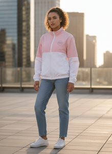 Custom Wholesale Lightweight Windproof Waterproof Color <b>Block</b> Pink White Sportswear Casual Outdoor Women Windbreaker Jacket - Product Image 5