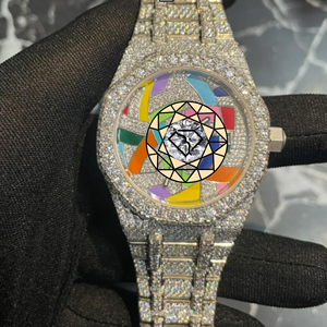 Reloj de Pulsera para Hombre, Estilo Hip Hop, Personalizado, con Cristales de Moissanita, Caja Redonda de Acero Inoxidable, Esfera Colorida, Movimiento de Cuarzo, Correa de 20 mm - Product Image 2