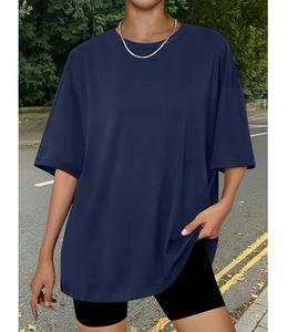 ราคาขายส่ง เสื้อยืดผู้หญิงผ้าฝ้ายแท้ 100% แขนครึ่งตัว คอเฉียง ทรงโอเวอร์ไซส์ สวมใส่สบาย ระบายอากาศได้ดี ผลิตในบังกลาเทศ - Product Image 6