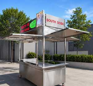 Chariot de service alimentaire mobile en acier inoxydable avec auvent et armoire de rangement, facile à nettoyer, idéal pour la vente de nourriture de rue - Product Image 3