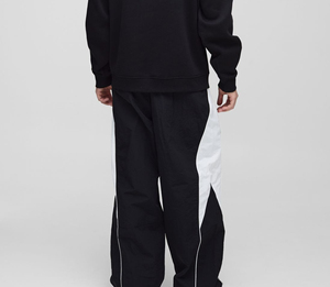 Pantalon de survêtement vintage en laine noire pour homme avec bande latérale blanche, logo brodé, taille élastique, décontracté, pour l'automne - Product Image 3