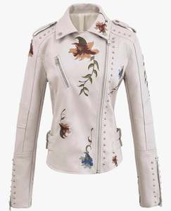 Chaqueta de Cuero Premium para Mujer, Bordada a Mano con Flores, Chaqueta Genuina con Bordado Floral, Chaqueta Moto Personalizada - Product Image 1