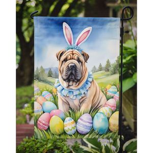 Shar Pei multicolore Chasse aux oeufs de Pâques Drapeau de jardin Boîte aux lettres Bannière décorative de cour pour patio Illustration pour parterres de fleurs - Product Image 3