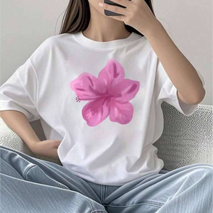 Wholesale women's summer cotton t-shirt casual loose floral print short sleeve basic top made in bangladesh high quality - Product Image 4