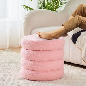Pouf Contenitore Rotondo Moderno in Sherpa con Vassoio Ribaltabile, Sgabello da Toeletta in Teddy, Sedia Imbottita per Trucco, Arredo Casa - Product Image 3