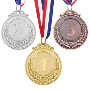Wholesale Cheap Designs Your Own Blank Zinc Alloy 3D Custom a set Brass medal with lanyard