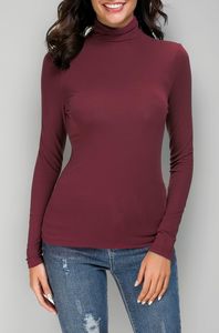 T-shirt décontracté à col roulé pour femme, en coton et élasthanne, tricoté, respirant, séchage rapide, anti-plis, coupe classique - Product Image 3