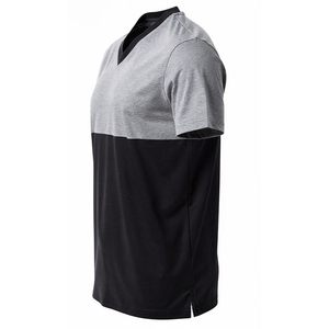 Camiseta de cuello en V gris y negra para hombre, 100% algodón, manga corta, tejida, estilo veraniego, camiseta con cuello en V para hombre - Product Image 3