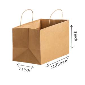 Bolsa de Papel Kraft de Primera Calidad con Asa de 11.75x7.5x8 Pulgadas para Aperitivos, Regalos y Golosinas para Exportación Precio de Venta - Product Image 1