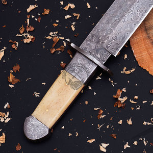 Custom-Made 15" Ambidextrous Multi-Purpose Hunting Bowie <b>Knife</b> Handcrafted Damascus Steel Blade Raindrop Pattern Camel <b>Knife</b> - Product Image 4