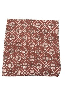 Tissu en coton marron rouille en gros avec motif géométrique étoilé crème et broderie Dori en treillis, travail de cordon 3D pour robes - Product Image 1