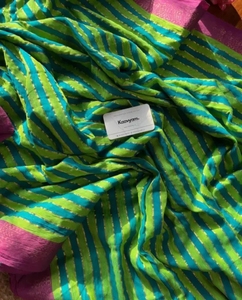 Sari rayé en coton Khadi pour femmes KV - Product Image 5