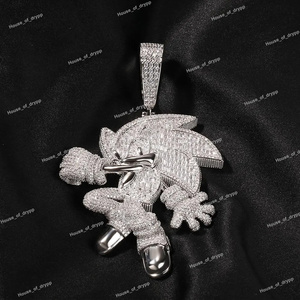 Pendentif hérisson en diamant moissanite glacé avec chaîne cubaine en argent sterling 925, collier de bijoux hip-hop - Product Image 3