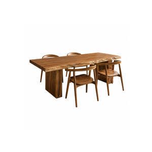 Ensemble de table à manger en teck naturel avec finition teck moderne de luxe ARTERRA, avec chaise en teck à dossier incurvé, chambre d'hôtel - Product Image 1