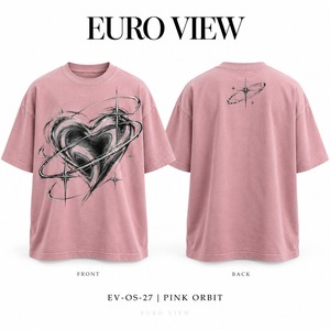 Camiseta Euro View para Hombre, Talla Grande, Color Rosa, Cuello Redondo, Manga Corta, con Estampado Gráfico de Órbita de Corazón, Estilo Urbano, 100% Algodón Jersey en la Parte Delantera - Product Image 1