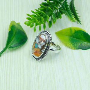 Anillo de Plata de Ley 925 con Gema de Turquesa de Ostra Espinosa Naranja de Alta Calidad, Diseño Hecho a Mano, Anillo de Promesa, Joyería Boho - Product Image 4