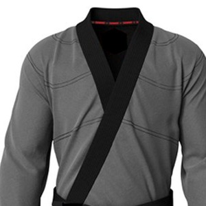 Chemise d'uniforme de Kung Fu pour homme, grise avec détail de ceinture rouge, vêtement d'arts martiaux - Product Image 3