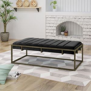 Panca Ottomana Nera in Velluto Imbottito con Finitura in Ottone - Sgabelli e Pouf Eleganti - Product Image 2