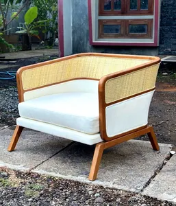 Sillón Moderno de Madera Maciza con Detalles en Ratán, Sillón Acolchado para Sala de Estar, Recepción de Hotel - Product Image 5