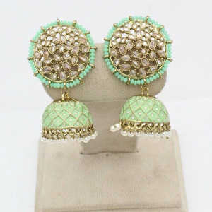 Pendientes Meenakari Jhumki chapados en oro Accesorio de moda 10581172LG - Product Image 1