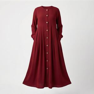 Abaya légère unie à manches longues et col en V, longueur cheville, vêtement islamique pour femme, fermeture boutonnée, style décontracté et modeste - Product Image 1