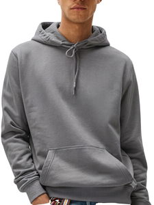 Sweat à capuche décontracté pour homme en molleton uni, 80% coton 20% polyester, brodé, hiver, épaules tombantes, encolure croisée, ourlet et poignets côtelés - Product Image 4