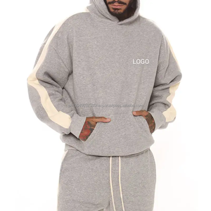 Entraînement Puff Print No String French Terry Hoodies Striped Gray Blanket Sweat à capuche surdimensionné - Product Image 1