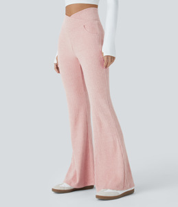 Pantalon Bootcut en Tricot <span class=keywords><strong>pour</strong></span> <span class=keywords><strong>Femme</strong></span>, Confortable, Tendance, Premium, Taille Élastique, Extensible, Sans Coutures, Chic Moderne, Ajusté avec Poches Latérales - Product Image 3