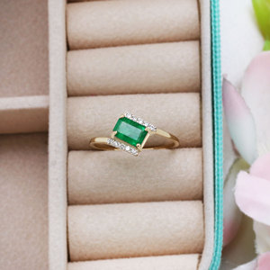 14K Solid Yellow <b>Gold</b> East West Emerald Cut Green Emerald Diamond Bypass <b>Ring</b> Fine Jewelry Wholesale Gemstone <b>Ring</b> for Women Gif - Product Image 5