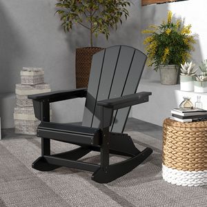 Sedia a dondolo Adirondack nera da esterno in HDPE effetto legno per giardino, patio, sala da pranzo, pieghevole, per veranda - Product Image 2