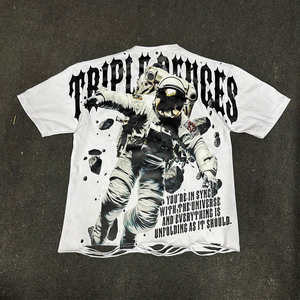 Camiseta de algodón con diseño gráfico, fabricante de camisetas, estilo oversize, streetwear, camisetas holgadas con efecto desgastado para hombre - Product Image 2