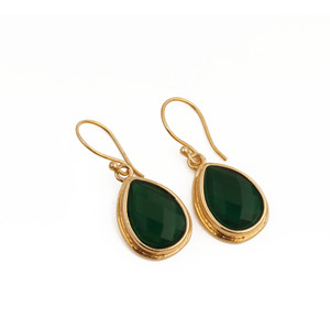 Boucles d'oreilles pendantes en onyx vert en forme de goutte d'eau, plaquées or, avec pierres précieuses facettées en forme de poire, bijoux inaltérables, cadeau pour femme R - Product Image 5