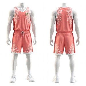 Uniforme de Baloncesto para Hombre NEXTEX, Color Rosa Coral, Estampado de Ramas de Coral, Jersey sin Mangas y Pantalones Cortos, Poliéster Sublimado, Conjunto para Equipo - Product Image 2