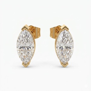 Marquise Cut Lab Grown Diamond Minimalist 10K 14K 18K Gold 925 <b>Silver</b> <b>Stud</b> Earrings Gift for Her Weddings Factory Direct Jewelry - Product Image 2