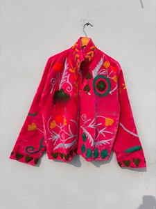 Handmade Pink Velvet <b>Jacket</b> for Women Traditional Kashmiri Suzani Hand Embroidered Winter Coat Artisanal Luxury Bomber Blazer - Product Image 3
