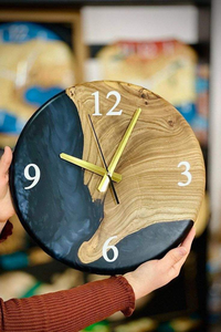 Luxury Handmade Epoxy Resin Wood <b>Wall</b> <b>Clock</b> <b>Modern</b> River Design Natural Wooden Artistic Home Decor Silent Non-Ticking Custom - Product Image 3