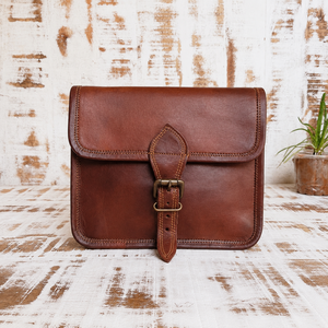 Vintage Brown Leather Fashion Satchel Bag Handmade Crossbody Shoulder <b>Purse</b> Buckle Flap Rustic Classic Design Polyester Lining - Product Image 3