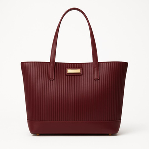 Elegant Red Vertical Stripe Tote Bag Women's Microfiber Synthetic Leather Large Capacity Daily Work Shopping Handbag - Product Image 2