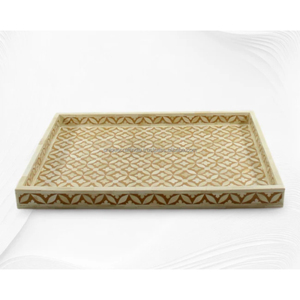 Plateau de service rectangulaire en os géométrique noir et blanc avec motif en mosaïque artisanal complexe pour la décoration intérieure de luxe - Product Image 6