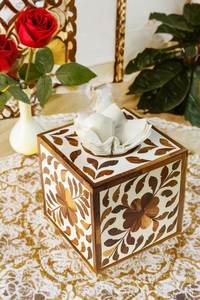 Boîte à mouchoirs en os incrusté de nacre naturelle, boîte à mouchoirs décorative en bois et décoration de table - Product Image 2